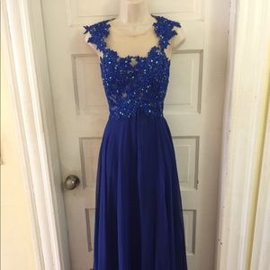 Floor length prom gown with beads